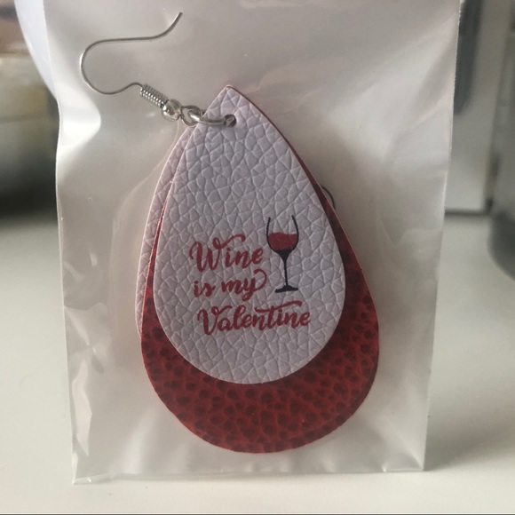 3/$15 Wine Is My Valentine Faux Leather Earrings - Picture 3 of 5